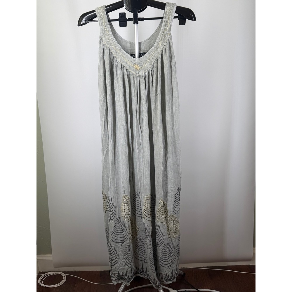 Ingear Resort Women Sage Green Embroidered Leaf Maxi Dress One Size